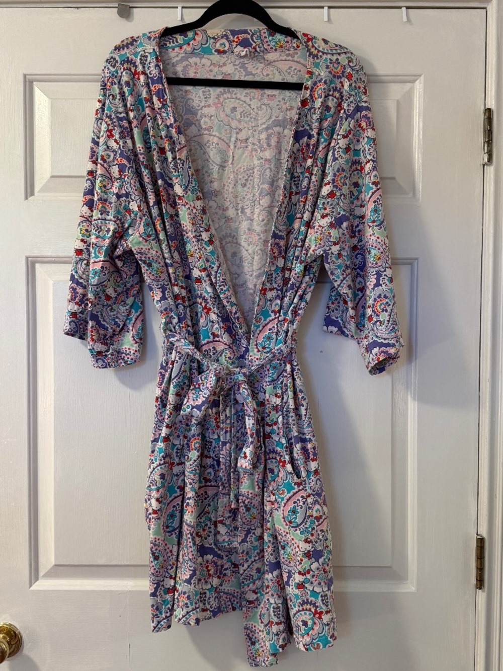 Vera Bradley Hello Kitty Paisley Women's L/XL Wrap Robe Cotton Blend Purple Pink